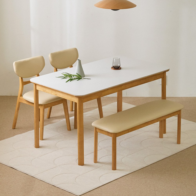[상반기할인] 파로마 데니벨 세라믹 원목식탁 벤치 세트 4인용 1400 (벤치1 의자2), 내추럴화이트 벤치 세트, 상세 설명 참조, 옵션선택:내추럴화이트 벤치 세트