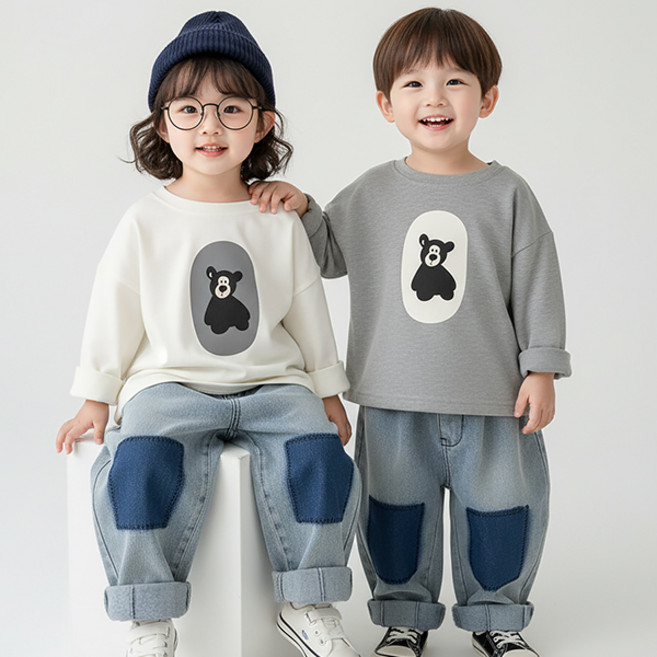 몽실이 무릎워싱 배기 데님팬츠 아동 어린이 남아 여아 봄 가을 청바지 하의 외출복