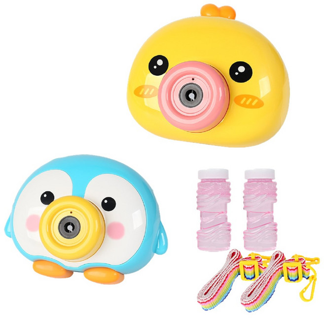 어린이 비눗방울 자동 버블건 펭귄 + 병아리 총 2p 세트, 블루+노랑, 1개