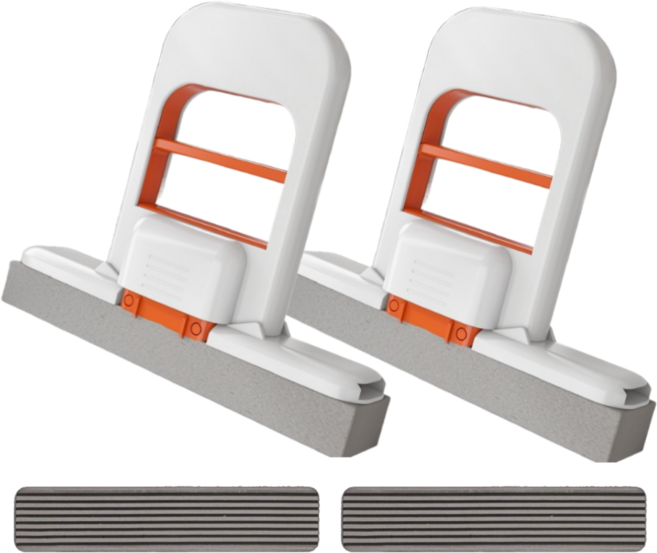 핸디형 미니 밀대걸레 1+1 세트 셀프탈수 스펀지 청소기 강력흡수 물기제거 주방 욕실 창문 청소용 걸레 교체형 다용도 청소템 편리한 자동탈수 위생적 청소솔 인테리어 청소필수템, 1세트, 미니걸레2개+리필스펀지2개