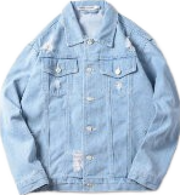 BT3 淺藍色刷破落肩寬鬆牛仔襯衫外套