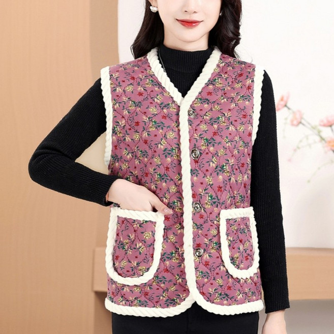 기모 보온 캠핑 꽃무늬 김장 할머니 조끼 누빔 패딩 이너 베스트 양털 융털 남성 여성 커플 조끼