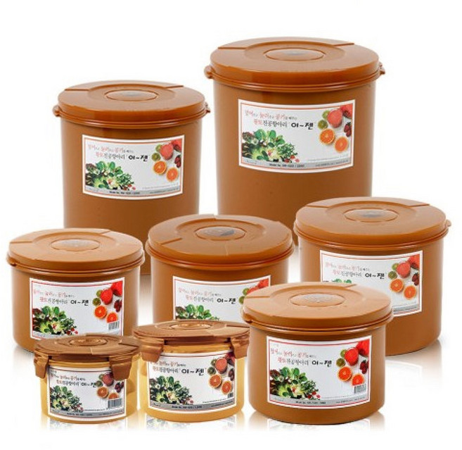 이젠 황토 진공 항아리 원형 9가지 사이즈 김치통 오이지 장아찌류 절임류 매실통 된장 고추장 장류 쌀보관용기 누름독 누름통, 600ml, 1개