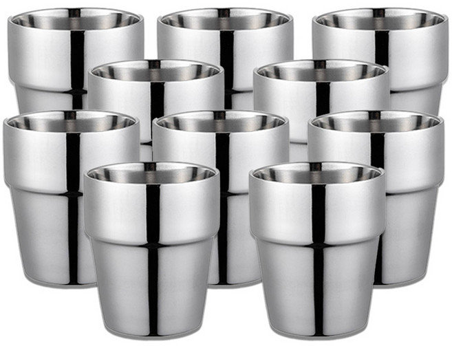 SoBuy 크리에이티브 304 스테인리스 더블월 테이퍼형 물컵 300ml, 10개, 실버