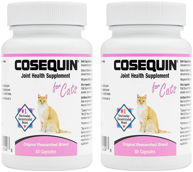 2개 Nutramax 코세퀸 고양이 관절 건강 보조식품 80 스프링클 캡슐
