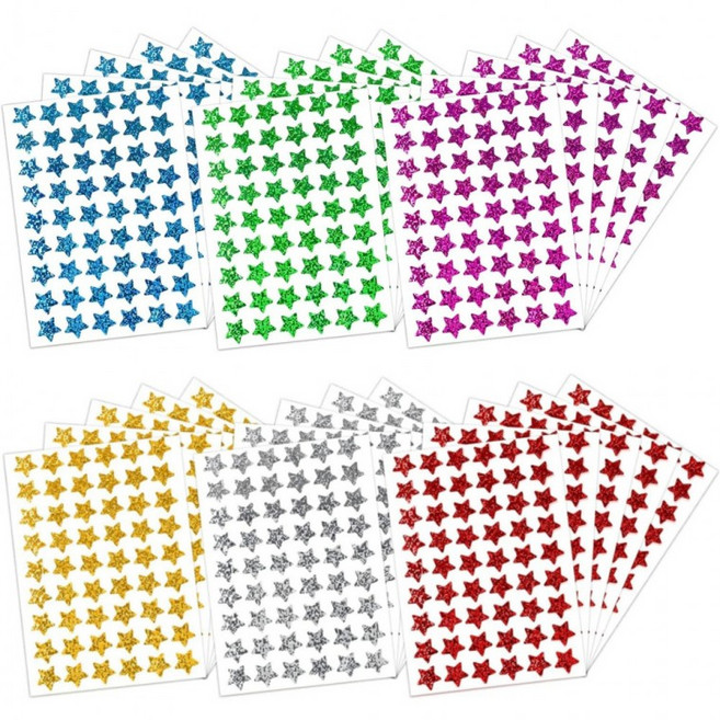 스노벨 1620개입 6색 레이저 반짝이 별 스타 스티커, 1세트, 6색혼합(S22033) 1620PCS