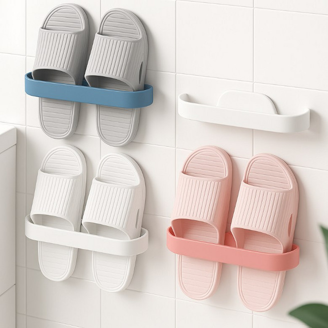 레인지샵 깔끔한 접착식 욕실 전용 슬리퍼 거치대, 화이트, 2개