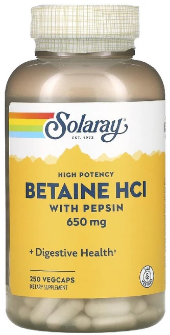 Solaray 고효능 베타인 HCl 펩신 함유 650mg 베지 캡슐 250정, 1개 - 쿠팡