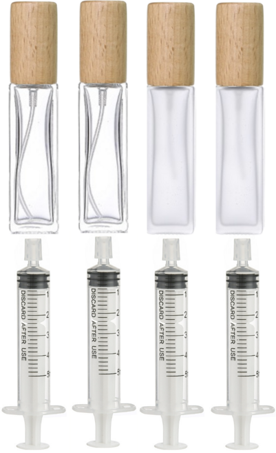 7위 - 리빙패션 투명 불투명 믹스 향수 공병 10ml + 소분 주사기, 4개, 우드