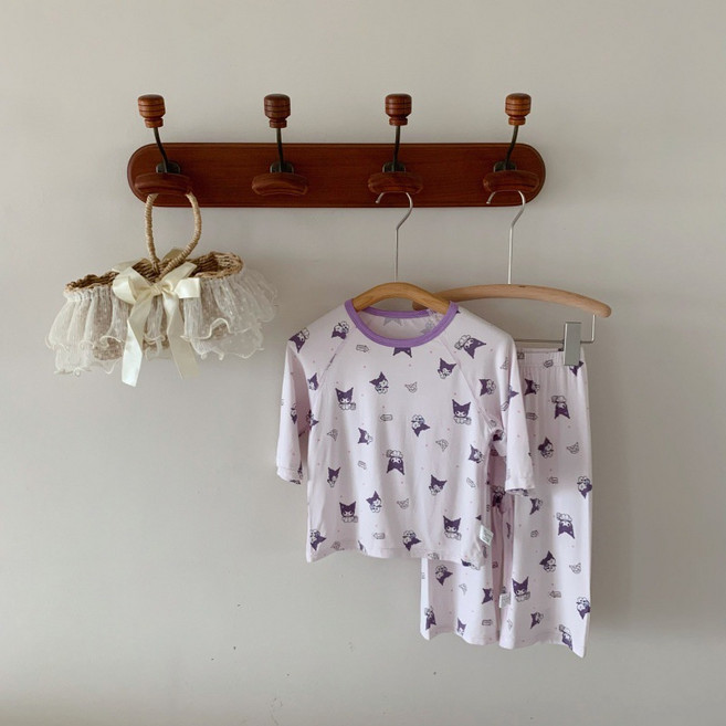 兒童睡衣家居服7分袖七分褲套裝AB版插肩兒童空調服a類莫代爾睡衣