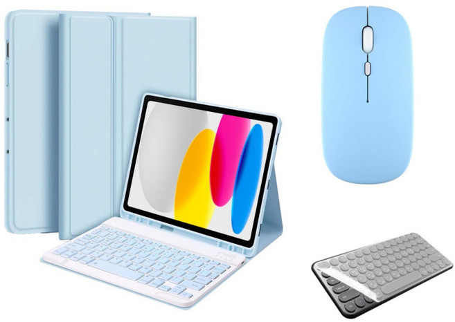아이패드 호환 에어 프로 미니 1/2/3/4/5/6/7/8/9/10 세대 M2 M4 펜슬 수납 블루투스 키보드 케이스 무선 마우스 세트 iPad Pro Air Mini 케이스나라, 스카이