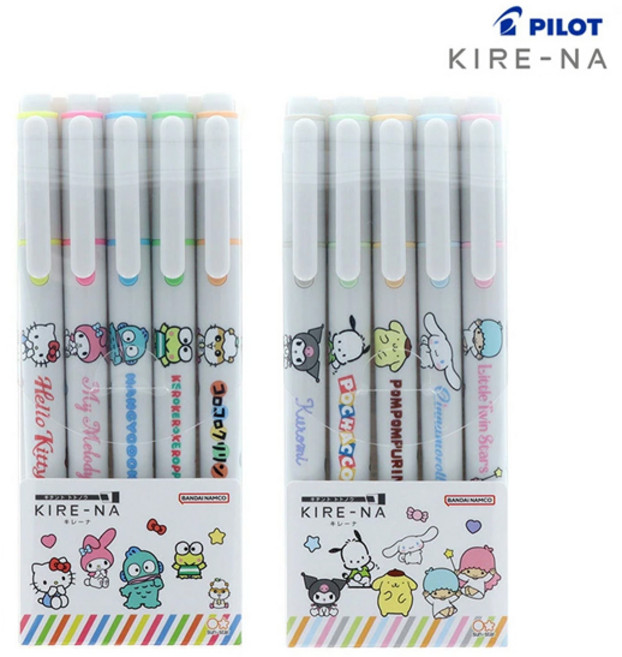 파이롯트 키레나 산리오 형광펜 5색세트 KIRENA 트윈형광펜, 산리오 페일 컬러 5색 세트