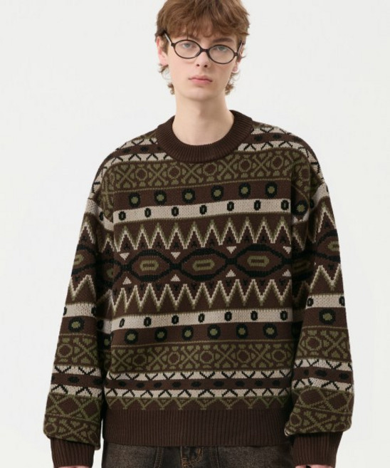 매장정품 트릴리온 TRILLION 페어 아일 자카드 크루넥 니트_브라운 TRFKN35BR 139866