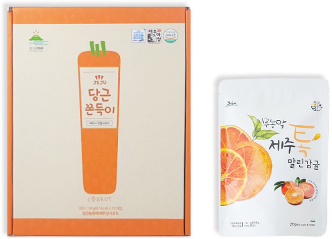 제주 당근쫀득이 2상자 + 톡말린 감귤칩 파우치 2개, 20g