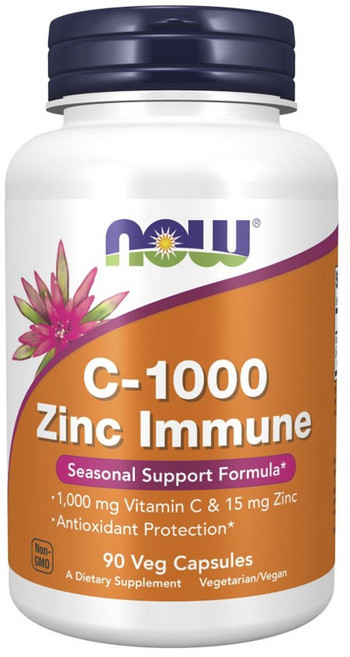 NOW Foods C-1000 鋅免疫素食膠囊, 1個, 90錠