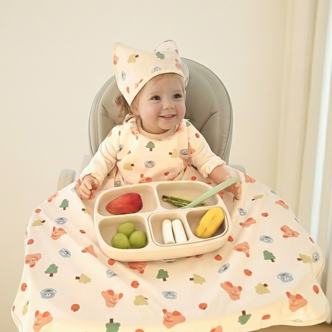 아이레빗 국내생산 유아용 아기 민소매 식탁일체형 자기주도 방수 턱받이 풀커버 나시, 1개, 1개입, 풀커버 나시_러블리 댕댕이