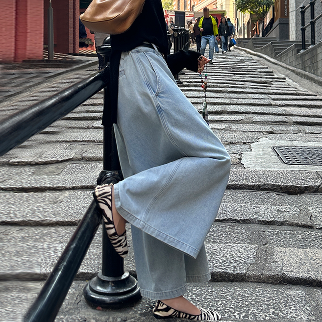 퀸앤조이 여성 봄가을 와이드 데님 뒷밴딩 팬츠 제니스 빅사이즈 데일리 캐주얼