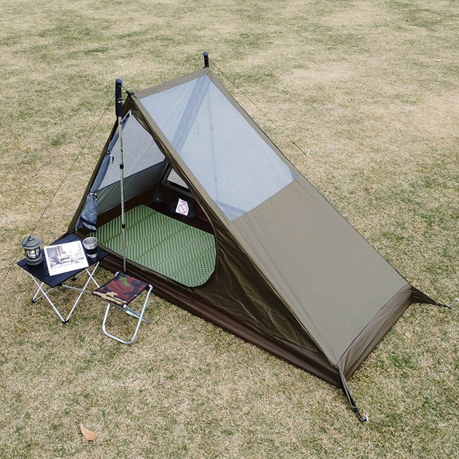 탑 랜더 초경량 1인 솔로 캠핑 텐트 통기성 좋은 미니 백패킹 텐트 Airy 1 Mesh Tent, 올리브 그린, 텐트 세트(19포인트 타프와 폴 포함), 1인용