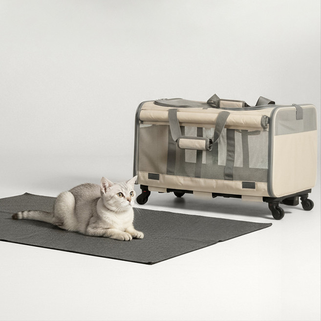 우아지오 반려동물 2칸분리 캐리어 이동 가방 L, 베이지, 1개