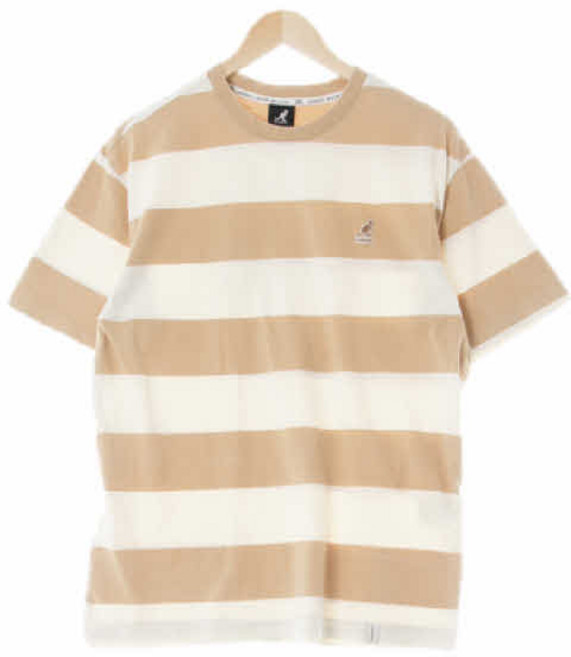 기타 9085 KangoI 베이지아이보리 스트라이프 면 투톤심볼로고반팔티 [S]