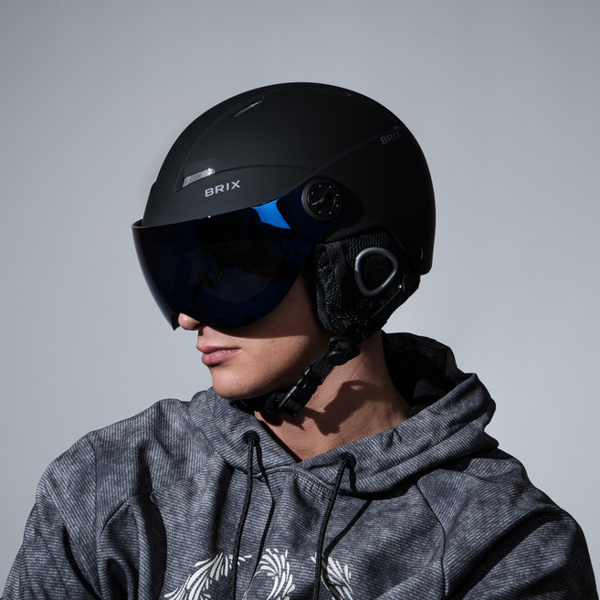 브릭스 일체형 스키 헬멧 스노우보드 바이저 고글형, 블랙(블루렌즈), 1개