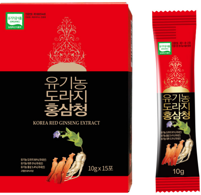 내추럴참푸드 유기농 도라지홍삼청(10g-30ea)스틱, 10g, 15개