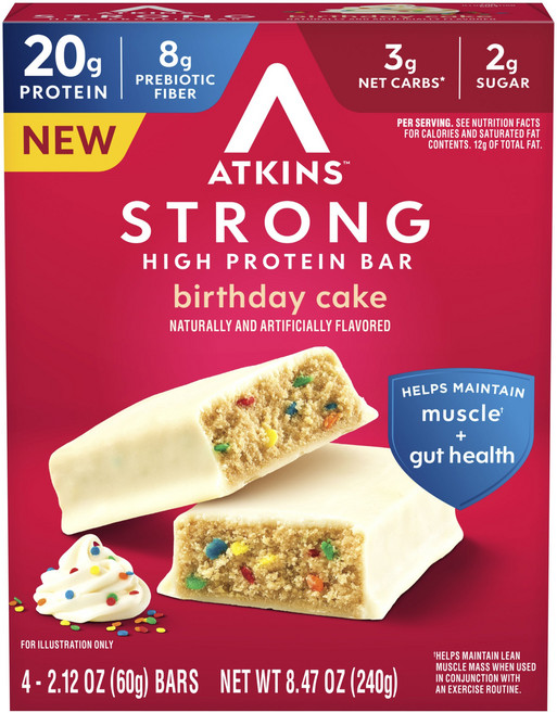 ATKINS Strong 高蛋白棒 生日蛋糕口味 4入, 1個, 240g