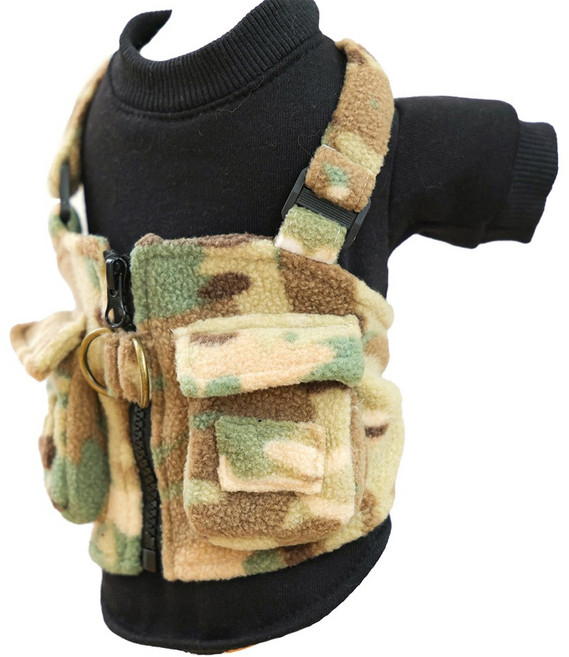 드리프 애견 겨울 방한 조끼 하네스 후드 니트 산책용 군인룩 강아지옷 소형 중형견 밀리터리, 1개