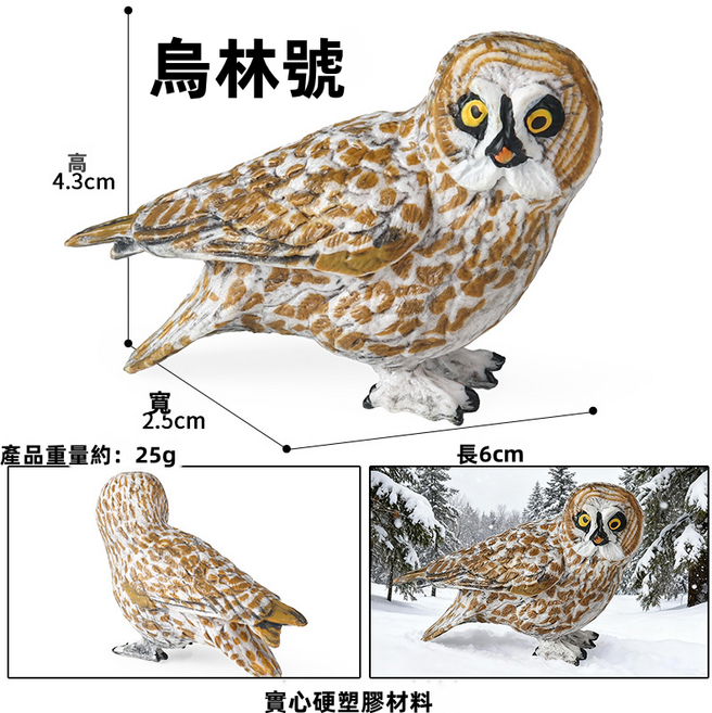 仿真實心野生動物模型鸚鵡孔雀啄木鳥兒童認知玩具幼兒園啟蒙教具, 1個, 3688斑點烏林鸮:425