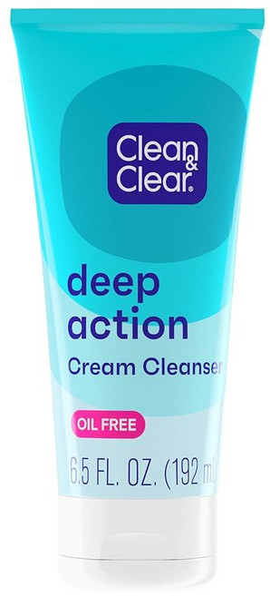 CLEAN 클린 & ClEAR 이어 오일 프리 딥 액션 크림 페이셜 클렌저 여드름 피부 깊은 모공 클렌징을 위한 쿨링 데일리 페이스 워시 184.3g(6.5온스) (2팩), Clean & Clear 오일 프리 딥 액션 크림 페이