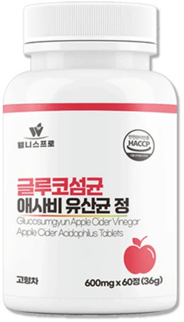 웰니스프로 글루코섬균 애사비 정 사과초모식초, 1개, 60정 - 쿠팡