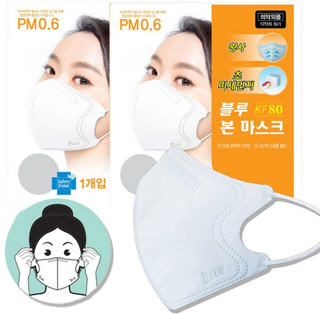 블루본 KF80 대형 새부리형 보건용 미세먼지 황사 병원 방역 마스크, 50매, 4개, 화이트