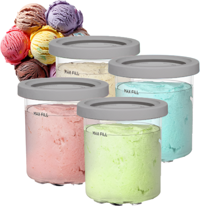 WAP 닌자 아이스크림 메이커 전용 파인트 컵 4종 ninja 크리미, 4개, 500ml(NC299AMZ,NC300kr 호환)