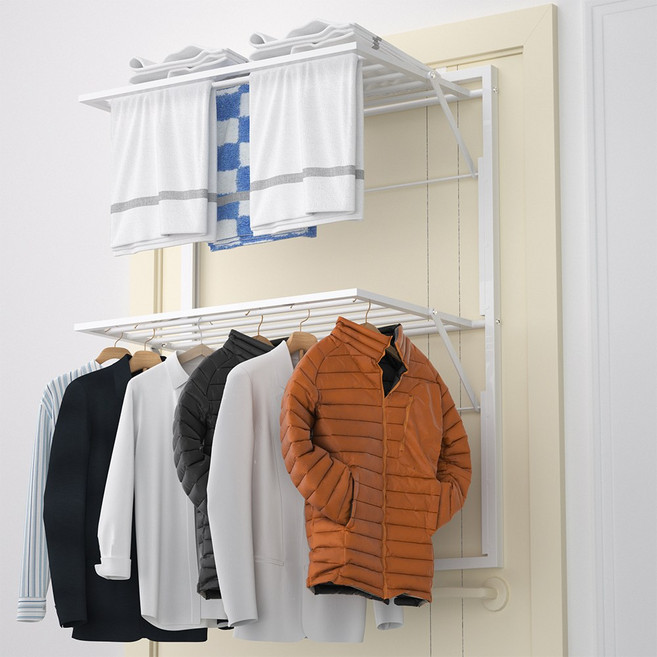 UTIMIU 2단 튼튼한 문걸이 빨래건조대 높이조절가능, 화이트