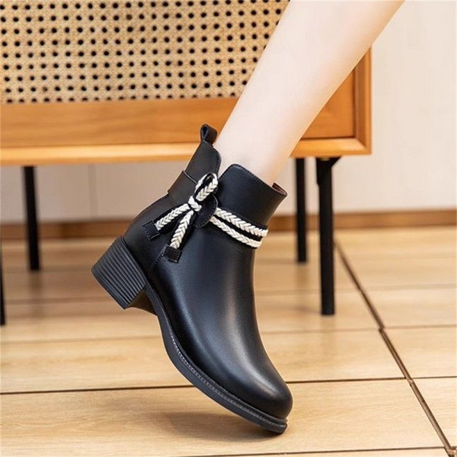 TKX 여성용 가을 봄 패션 심플 가죽 사이드 지퍼 앵클 부츠 간편 데일리 발편한