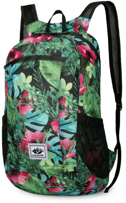 VANAHEIMR 折疊雙肩包 輕量防水旅行登山攻頂包, 綠花