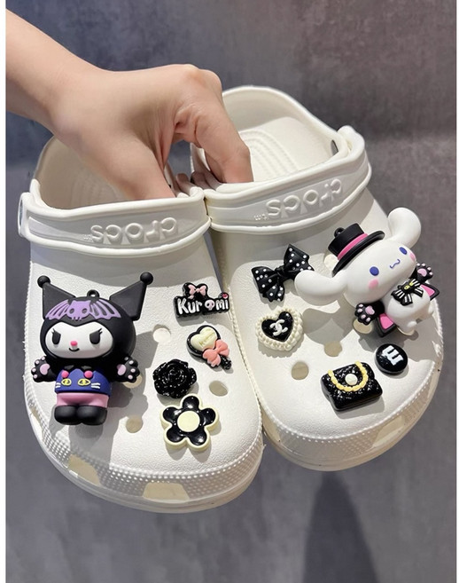 10~12 ps 산리오 실내화 슬리퍼 파츠 지비츠 악세사리 신발꾸미기, 1세트, 쿠로미&시나모롤 BW 10개
