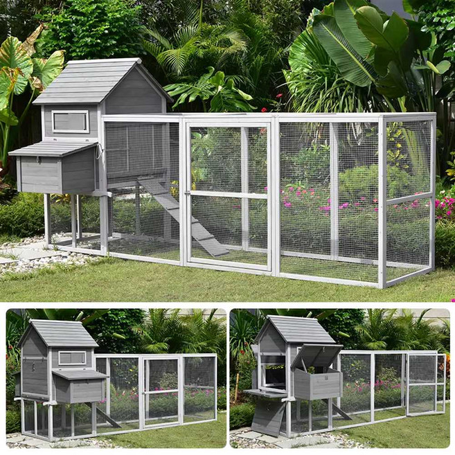 대형 닭장 야외 사육장 원목 조립식 울타리 케이지, 그레이, 1개