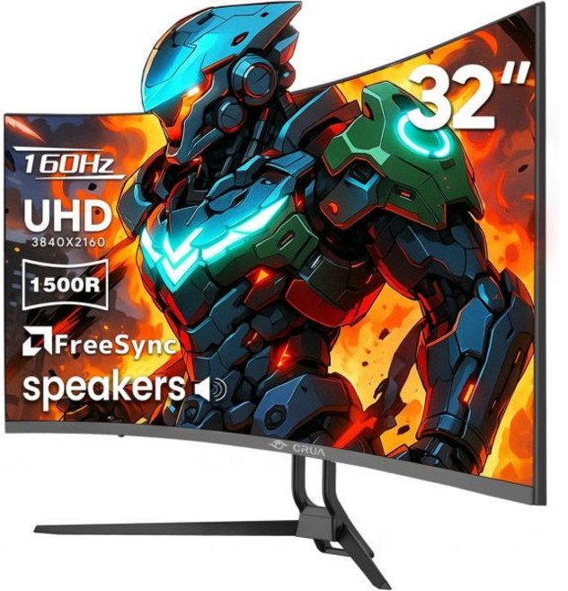 CRUA 27인치 곡선 게이밍 모니터 FHD 1920x1080P 165Hz/200Hz 컴퓨터 모니터 1800R VA 패널 120% sRGB AMD FreeSync 지원, 32Inch, 4k UHD 160Hz, Black