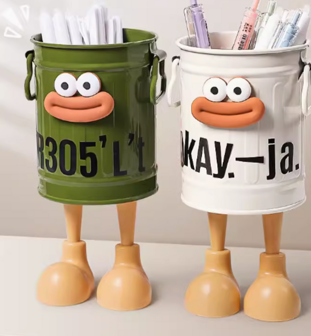 체리닷컴 발있는 캐릭터 필통 펜꽂이 브러쉬 통 수납, 1개, 발 입 있는 그린