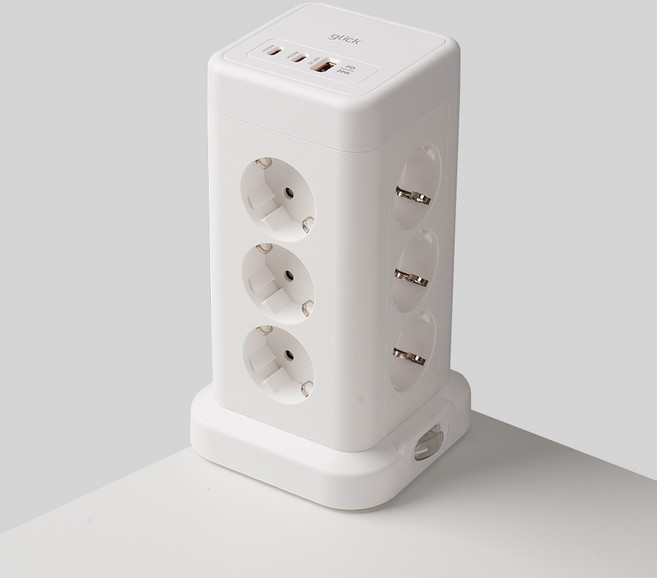 지클릭커 타워 12구 고용량 4000W USB 멀티탭 NP712PD 화이트, 1개, 타워형 12구 화이트, 2m