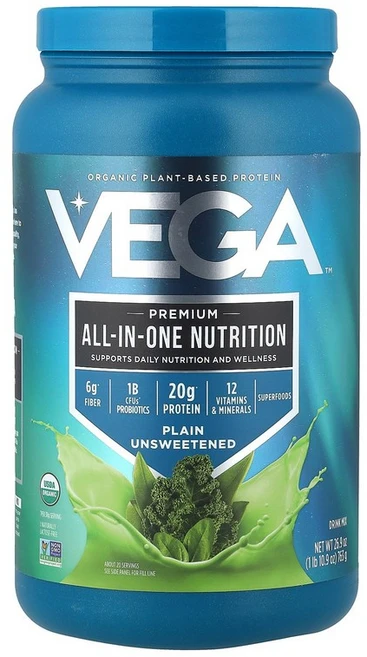 Vega 유기농 식물 기반 단백질 프리미엄 올인원 뉴트리션 플레인 무가당 763g(1lb 10.9oz) Vega (베가), 분말, 1개 - 쿠팡