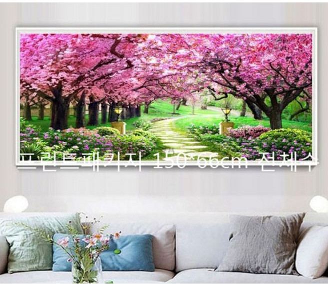 프린트십자수/액자세트(실 프린트원단 바늘), 50.벚꽃정원, 1개