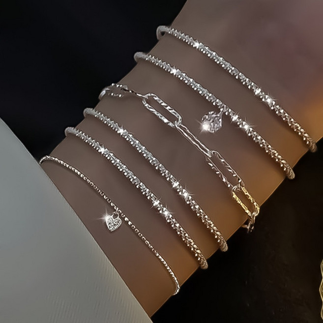 6PCS bracelet 실버 안개꽃 팔찌 | 여성용 은팔찌 | 미세 큐빅 레이어드 팔찌 | 데일리 데이트 선물용