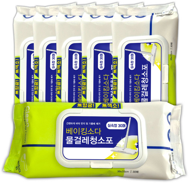 맑은나라 베이킹소다 물걸레 청소포 실속형 초특대형 6팩 습식타입 (200 X 380mm), 6개