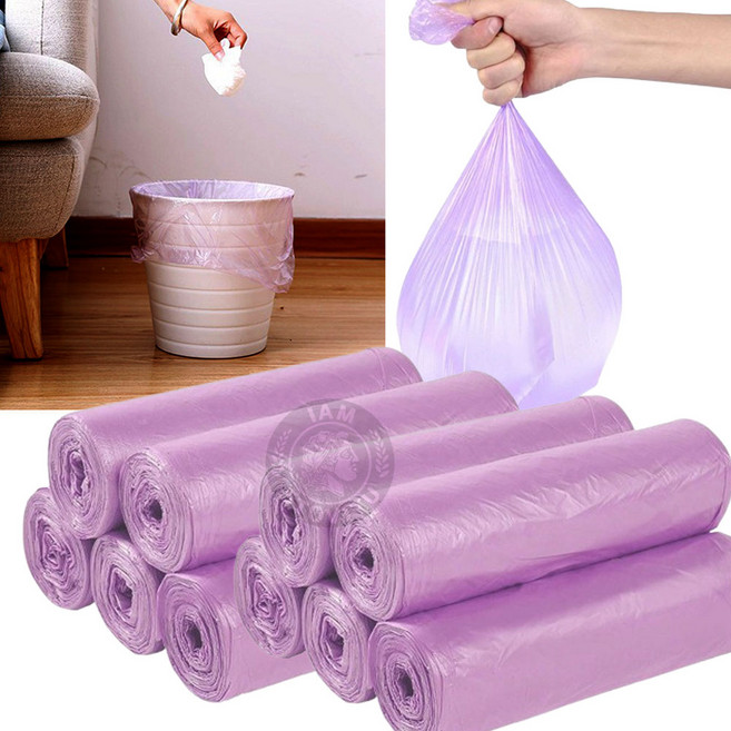 롤백 쓰레기봉투 휴지통 화장실 쓰레기통 투명 비닐 봉투 45 x 50cm 10롤 퍼플, 1세트, 10L