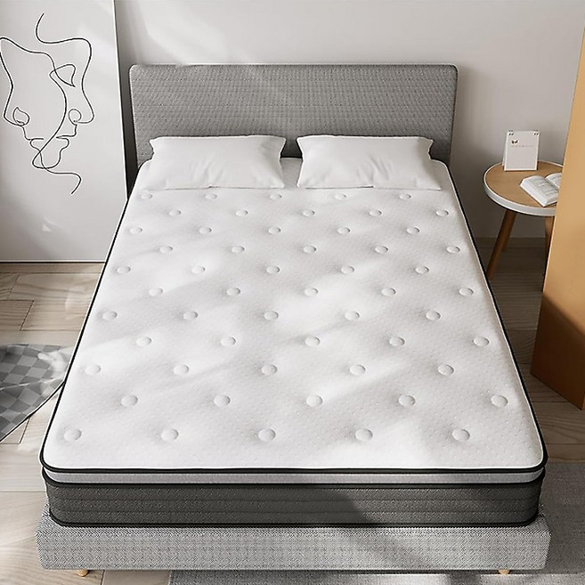 Mongly 포켓 무음 독립 스프링 매트리스, 검정색하얀색, 25cm