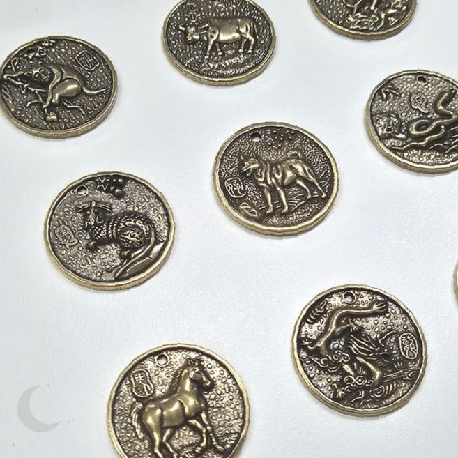 십이지신 황동 엽전 동전 메달 펜던트 부적 풍수 장식 소품 키링 제작 재료 공예, 쥐