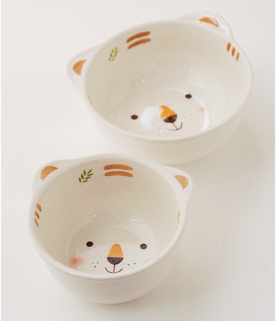 {어린이식기}동물얼굴 밥공기+대접세트_호랑이, 1개