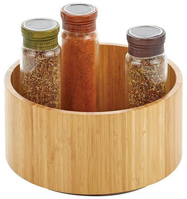 MDesign Lazy Susan 주방 캐비닛 식료품 저장실 냉장고 찬장 또는 카운터용 턴테이블 대나무 스피너 음식 향신료 또는 조미료를 위한 완전 회전 오거나이저
